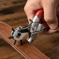 Rotary Leather Hole Punch Tool Heavy Duty Handheld Punching Pliers for Belt Strap Crafting and Repair with Adjustable Hole Sizes One Size raudona