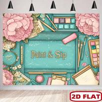2D Paint & Sip Party Backdrop, Floral Art Supplies Background for Bachelorette Craft Night 47.2x31.5inch/120*80cm