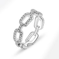 Full Paved Zircon Chain Link Ring For Women Fashionable Luxury Statement Index Finger Jewelry Trendy Personalized no.6 platina