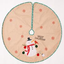 Charming Burlap Christmas Tree Skirt With Striped Edges And Whimsical Snowman And Santa Print Burlap Stripe Tree Dress Old