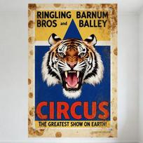 DORA Tin Sign Vintage Ringling Bros Barnum  Bailey Circus Tiger Head Metal Tin Sign Aged Textured Brown Polka Dots Poster for Wall Decor Gr 20x30cm（7.8x11.8inch）