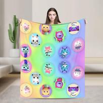 3D Cartoon Cute Gabbys Dollhouses Girl Gift  Flannel Blanket  Soft Durable Bedding Throws for Outdoor Bedspread Sofa Bed Cover 75x90cm