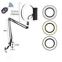 LED Selfie Ring Fill Light Metal Fold Arm Mobile Phone Holder Stand Tripod Bracket Desk Lamp Photography
