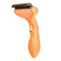Pet Detangling Brush Stainless Steel Blades Dog Undercoat Rake Self-Cleaning Grooming Tool Pet Dematting Comb for Dogs And Cats oranžinė
