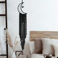Juodos makramo sienos pakabinamas gobelenas Sun Moon Dream Catcher austas rankų darbo namų dekoras A
