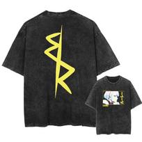 Anime Cyberpunk Rūgštiniai Marškinėliai Laisvalaikio Vintažiniai Skalbti T-shirt Trumpos Rankovės Manga Gotikiniai Medvilniniai Streetwear Viršutiniai Drabužiai Unisex Vasaros S
