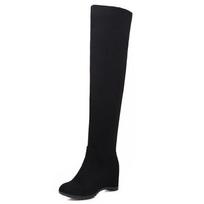 Elastic Thigh High Boots Women Winter Flock Wedge Over the Knee High Boot Ladies Footwear Party Dance Shoes Height Increasing 35 juoda