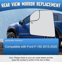 Heated Side Mirror Glass Rearview Mirror White Lens for Ford F-150 2015 2016 2017 2018   FL3Z17K707L Left Side