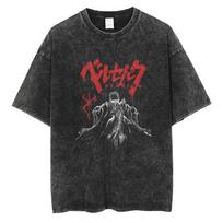 Japanese Anime Berserk Guts Print Vintage T Shirt Streetwear Men Washed TShirt Summer Cotton Casual Tshirt Short Sleeve Tops S