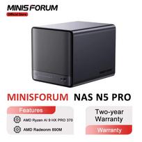 MINISFORUM N5 Pro AI superkompiuteris, AMD Ryzen R9 procesorius, palaiko PCIe x16 97T, iki 144 TB NAS saugyklos serveris PRO juoda
