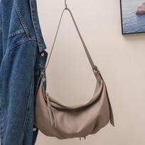 2026 New Top Grain Leather Dumpling Bag Women Spacious Single Shoulder Bag Versatile Commuting Fashi Portable Crossbody Bag about 37x7x25  cm pilka spalva