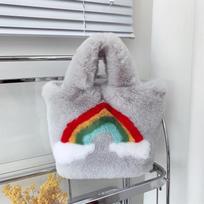 Autumn and Winter New Cute Rainbow Plush Bag, Women's Fashion Handheld Plush Bag, Large Capacity Tote Bag šviesiai pilka spalva
