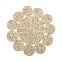 Trivet heat-resistant pot holder insulation pad mat 30cm stylish corn husk round shape washable handmade woven kitchen counter dining table decoration