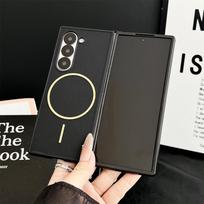 Magnetic Phone Case For Samsung Z Fold 7 6 5 4 3 5G Rhombus Texture PU Leather Hard PC Protective Cover Galaxy Z Fold6 juoda