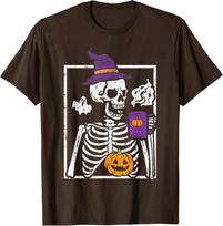 Halloween Skeleton Pumpkin Coffee Funny Costume Unisex T-Shirt S įvairiaspalvis