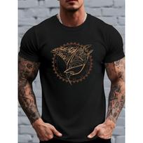 Men'S Tribal Manta Ray Print T-Shirt, Polynesian Stingray Tattoo Style Crew Neck Top, Comfortable Short Sleeves, Casual Marine Style Streetwear S juoda