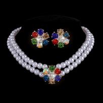 Diamond Flower Pearl Necklace Multilayer Clavicle Chain Choker Bridal Full Diamond Crystal Necklace Earrings Set
