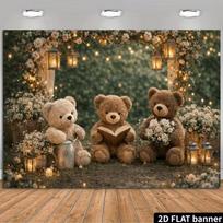 2D Garden Teddy Bear Photography Background, 2D Flat Floral Fairy Light Backdrop for Party 47.2x31.5inch/120*80cm