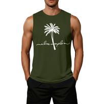 Men's Loose Fit Sleeveless Casual Tank Top Palm Tree Print Summer Muscle Shirt Lightweight Breathable Fabric XXL
