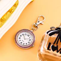 Colorful Full Diamond Luminous Needle Hanging Watch, Pocket Watch, Keychain Watch, Nurse Watch, Men's and Women's Hanging Watch rožinė