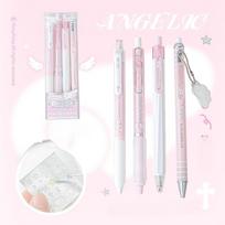 4 vnt./rinkinys Perlinis angelo gelinio rašiklio rinkinys Mieli egzaminų rašikliai su sparnų dizainu Kawaii animacinis 0,5 mm juodas rašalas vaikams Atgal į mokyklą studentui rožinė