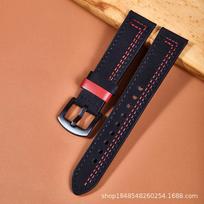 Redmi Huawei Samsung Watch5 Smart Watch Strap, Crazy Horse First-Layer Leather Strap 7-Character Car Line Strap 20mm silver buckle