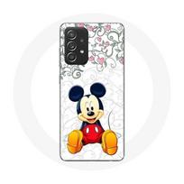 Coque pour Samsung Galaxy A52 Mickey Mouse Fleurs Cœurs