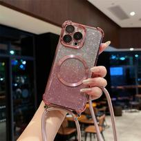 Bling Glitter Case For Xiaomi 15 Pro 15 Ultra 14 Pro 14 Ultra 14T Pro Magnetic Plating Crossbody Lanyard Cord Phone Cover Funda Xiaomi 14 auksas