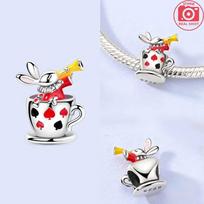 Poker Cup Red Clothes Rabbit Beads Fit Original Copper Bracelet Jewelry Phone Charms Women Children'S Day Gift