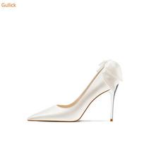 Fashion 2025 New Arrivals Butterfly Knot Party Dress Pumps Pointed Toe Thin Heels Shoes Slip On Shallow Metal Heels Shoes 34