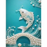 DIY Carp Pearl Art Painting for Home Wall Decor Pearl Gem Paintings Picture Arts Craft  for Adults/Beginners Gift Idea Home Decor Without Frame 30x40cm