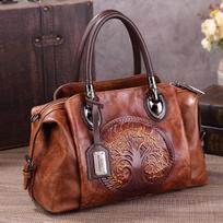 Vintage Chinese Style Shoulder Crossbody Bags for Women Embossing Print Tote Bags Large Capacity Multi-Pocket Soft Handbags 32cm*13cm*22cm tamsiai ruda spalva