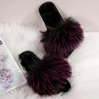 Women's Faux Fox Fur Slide Slippers, Fashionable Plush Indoor/Outdoor Non-Slip Flats 36 rožinė raudona spalva