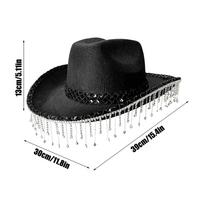 Cowboy Hats For Women Shimmer Masquerade Hat Trendy Shimmer Cowgirl Headdress Rhinestone Tassel Headpiece For Music Festival juoda