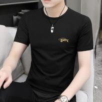 Men Crew Neck Short Sleeve T Shirt Loose Fit Letter Print Casual Street Daily Tops M juoda