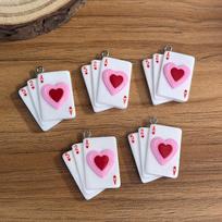 2pcs Resin Pink Romantic Poker Card Heart-Shaped Hat Charms Jewelry Making Accessories DIY Earrings Bead Necklace Keychain 2pcs