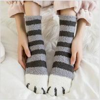 Cat Paw Winter Socks Women's Long Stripe Cute Floor Sleep Thick Girls Cartoon Animal Fingers Warm Sock For Women Cat Foot Knee One Size