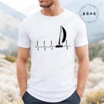 Buriavimo Širdies Ritmo Rašto Vyriški 3D Spausdinti Marškinėliai Vasaros Mados Buriavimo EKG Trumpomis Rankovėmis Viršutinė Dalis Laisvalaikio ir Patogūs Apvaliu Kaklu Streetwear 4XL