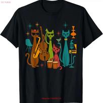 Mid Century Modern Band Cats Retro 50s 60s Style T Shirt for Dad Mom Daug vintage Washed graphic Unisex designer clothes homme S įvairiaspalvis