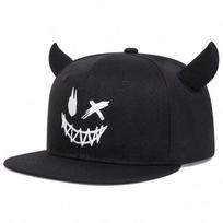 Women Smiling Face And Cow Horn Hip-Hop Hats Spring And Autumn Outdoor Use Adjustable Sportss Casual Baseball Caps Sunscreen Hat For Men And