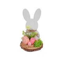 Hand Carved Wood Easter Hare Ornament Wooden Animal Figurine Festival Decoration For Mantels Tabletop Shelf Display 1 rožinė