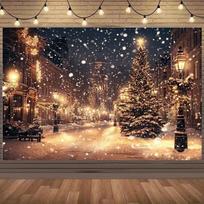 2D Flat Christmas Background Cloth, Cozy Vintage Winter City Night Backdrop for Party & Home Decor 47.2x31.5inch/120*80cm
