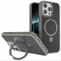 for iPhone 11 12 13 14 15 16 Pro Max Plus Phone Case Magnetic Metal Stand Kevlar Pattern Carbon Fiber Anti Drop Slim Cover iPhone 16 pilka