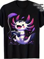 Men'S Cute Axolotl Graphic T-Shirt - Retro Gaming Tee with Purple & Pink Axolotl Design, Soft Breathable Shirt for Casual & Sportswear S įvairiaspalvis