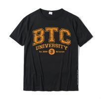 BTC University To The Moon Funny Distressed Bitcoin College T-Shirt Fitted Normal T Shirts Cotton Mens Tees Custom S įvairiaspalvis
