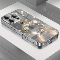 Crystal Water Drop For Apple Pattern Electroplated Phone Case For Samsung Galaxy S25 S24 S23 Ultra Plus FE Tempered Glass Cover Galaxy S24 Ultra