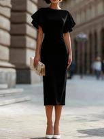 Women's  Lace Sleeve Slim Fit Bodycon Knee-Length Sheath Dress for Work, Party, and Evening S juoda