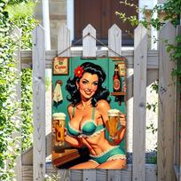 Vintage Girls  Beer Metal Decor Easy Mount Wall Art for Bars Cafes Clubs 20x30cm（7.8x11.8inch）