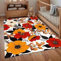 Bright Floral Poppy Rug Vibrant Red Orange Pattern Non Slip Floor Mat for Living Room Bedroom Modern Home Decor Carpet  Area Rug 40X60cm