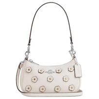 COACH Teri brand logo floral appliqué leather crossbody bag small women's beige smėlis